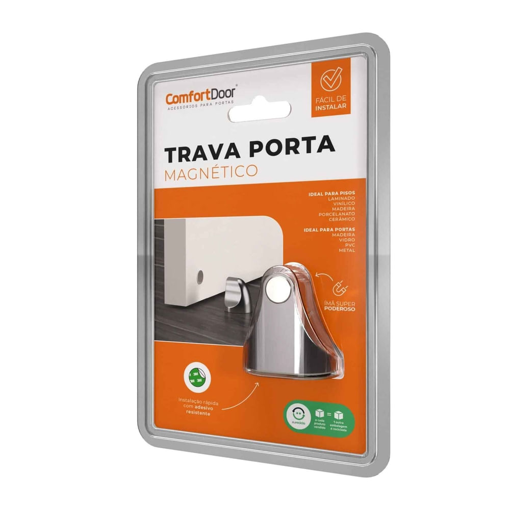 Encontraproduto.com.br - Trava Porta Magnético Dupla Face Cromado Prendedor De Porta