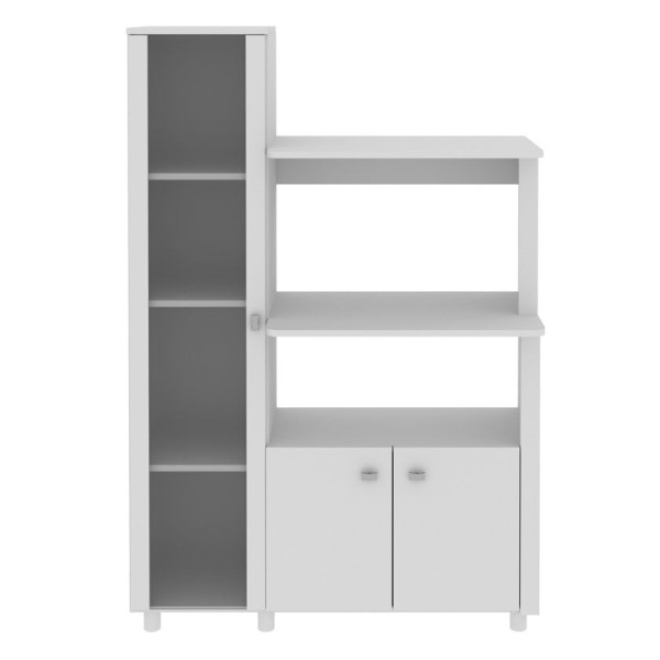 Encontraproduto.com.br - Balcão Multiuso Cozinha   BL-3304 c/ 3 Portas e Nicho p/ Microondas 96cm Branco - Tecno Mobili