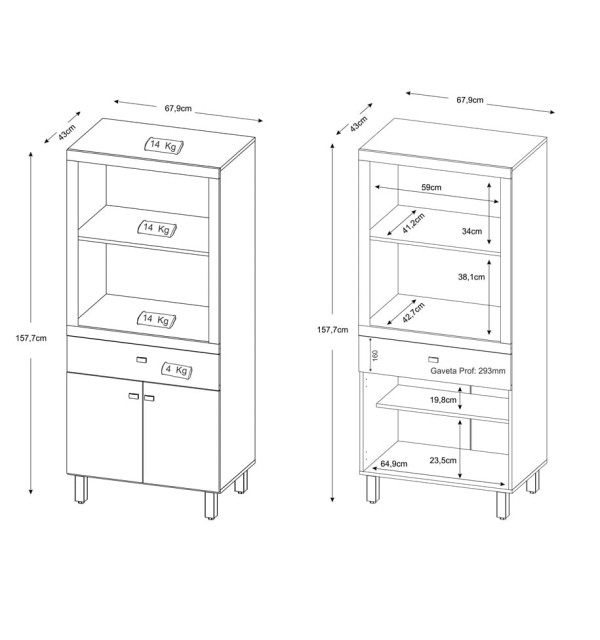 Encontraproduto.com.br - Balcão para Micro-ondas e Forno 2 Portas 1 Gaveta BL3305 Tecno Mobili