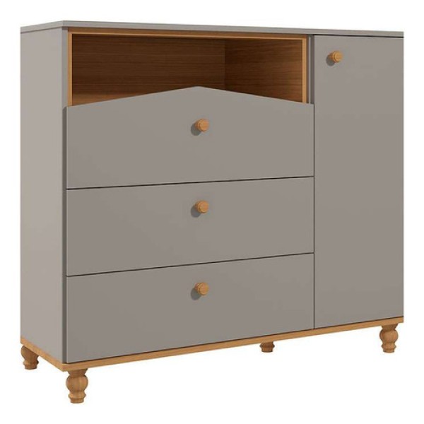 Cômoda Infantil 100% Mdf 1 Porta 3 Gavetas Casinha Permobili Fendi/Nature Fendi/Nature