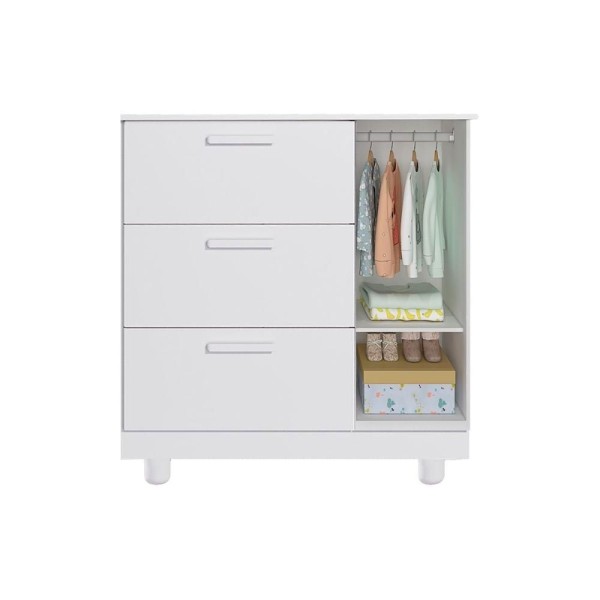 Encontraproduto.com.br - Cômoda Bebê Jujuba 1 Porta E 3 Gavetas Branco Permóbili Baby
