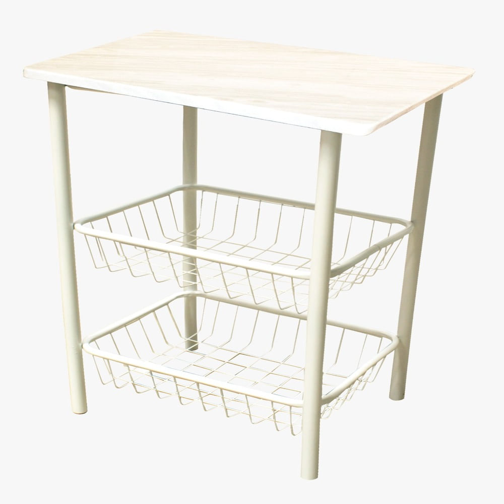 Mesa Para Microondas 55 cm Com 2 Cestos Moura - Branco