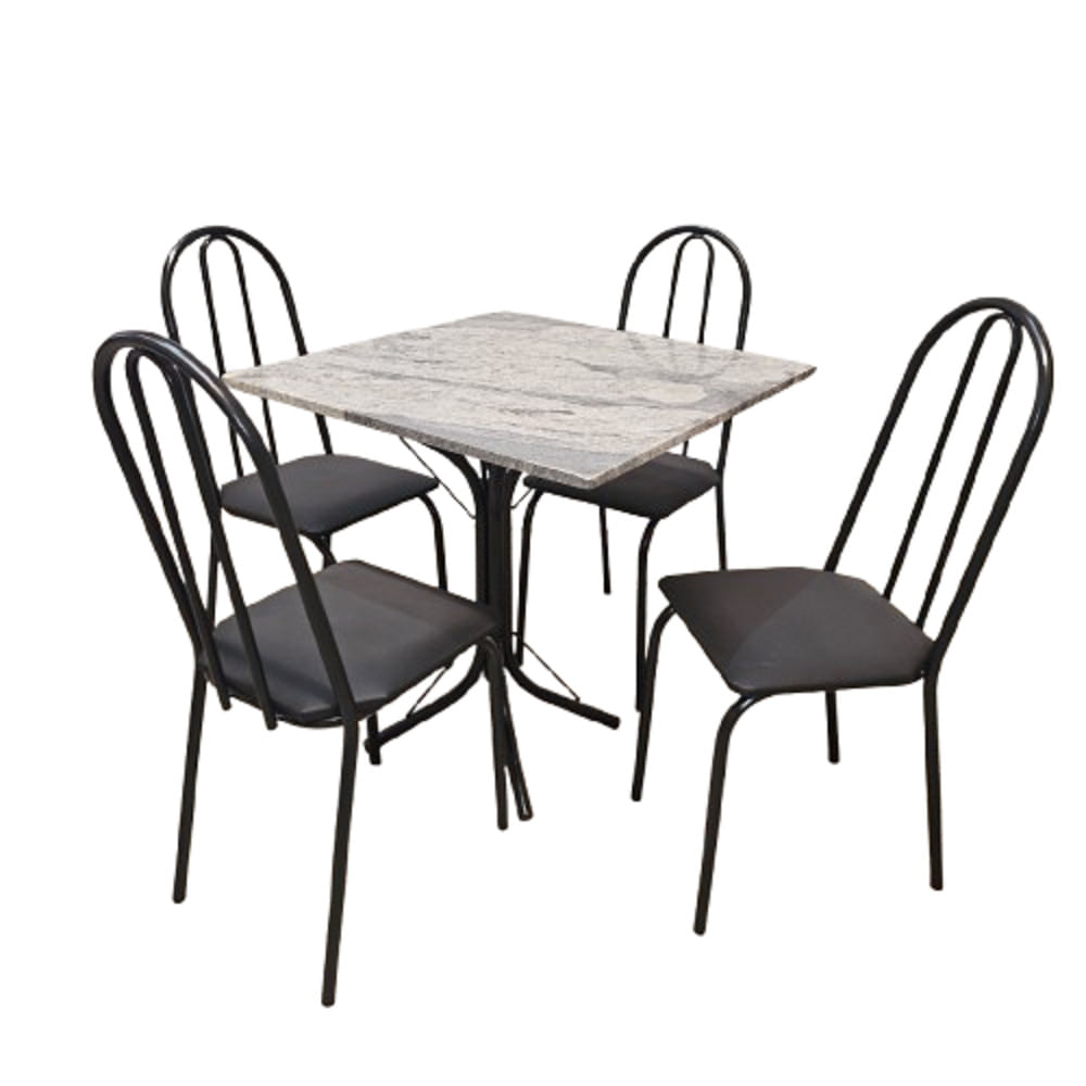 Conjunto Mesa de Jantar Nevada 75x75 com 4 cadeiras Moura - Preta