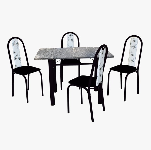 Encontraproduto.com.br - Conjunto de Mesa Michelly com 04 Cadeiras 110X75cm Moura - Preto/Preto/Branco Floral