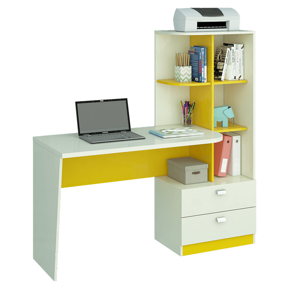 Encontraproduto.com.br - Mesa Computador Permobili Elisa com Gavetas - Branco/Amarelo