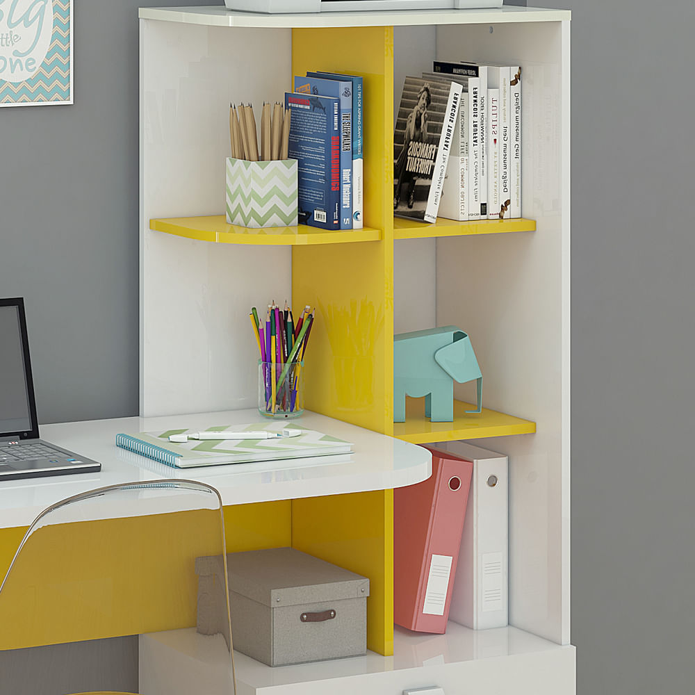 Encontraproduto.com.br - Mesa Computador Permobili Elisa com Gavetas - Branco/Amarelo