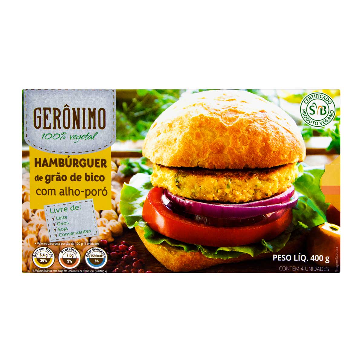 Hambúrguer Vegetal de Grão-de-bico com Alho-poró Congelado Gerônimo 400g