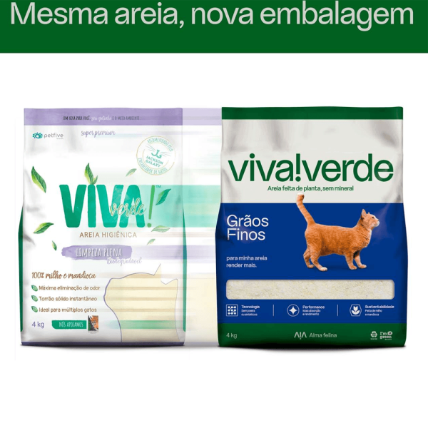Encontraproduto.com.br - Combo com 2unid -  Areia Higiênica para Gatos Viva Verde Grãos Finos - 4kg