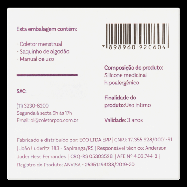 Encontraproduto.com.br - Coletor POP Menstrual Tipo 2 com 1 Unidade