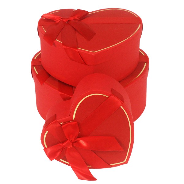 Encontraproduto.com.br - Kit 3 Caixas Para Presente Vermelhas Formato Coração com Lacinho