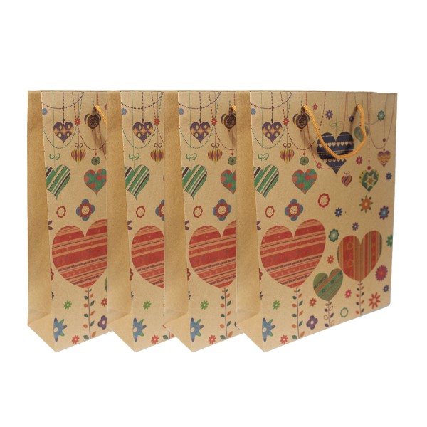 Kit 12 Unidades Sacolas Kraft 33x24x8cm Estampa Corações