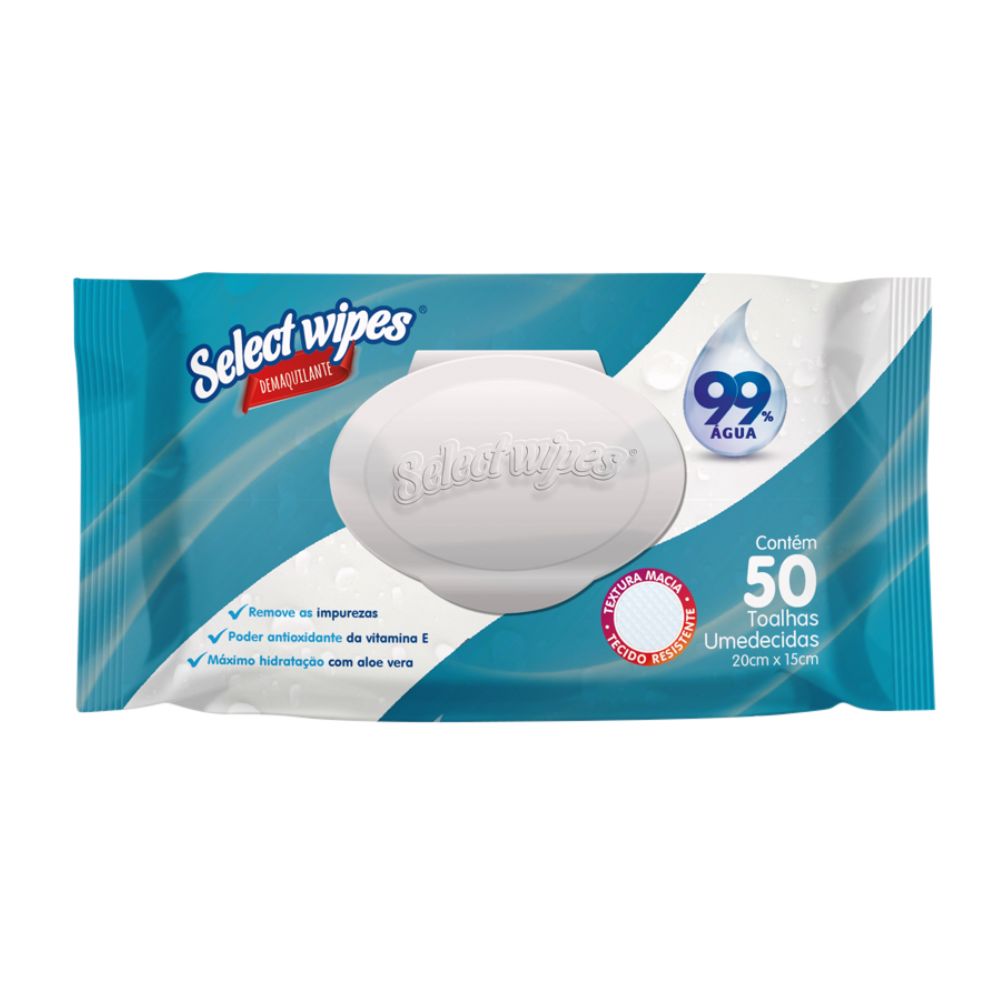 Toalhas Umedecidas Demaquilante Select Wipes com 50 unidades