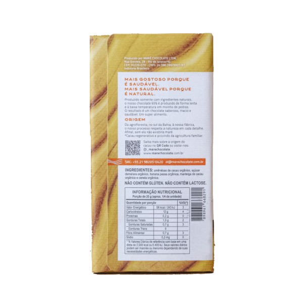 Encontraproduto.com.br - Barra de Chocolate 65% Cacau com Banana e Canela 80g - Maré Chocolate