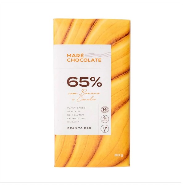 Encontraproduto.com.br - Barra de Chocolate 65% Cacau com Banana e Canela 80g - Maré Chocolate