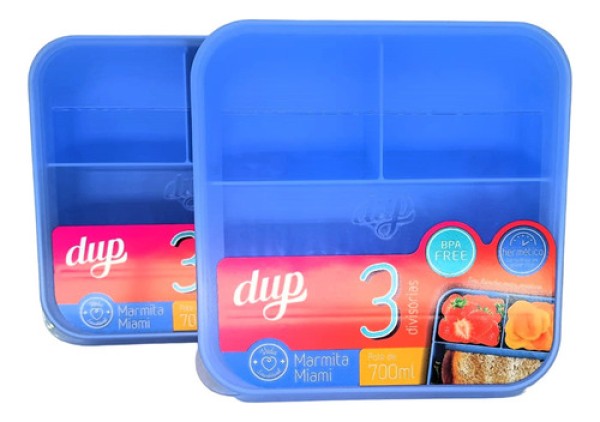 Encontraproduto.com.br - Pote Marmita Lanche Hermética Miami Dup 3 Divisões Kit Com 2