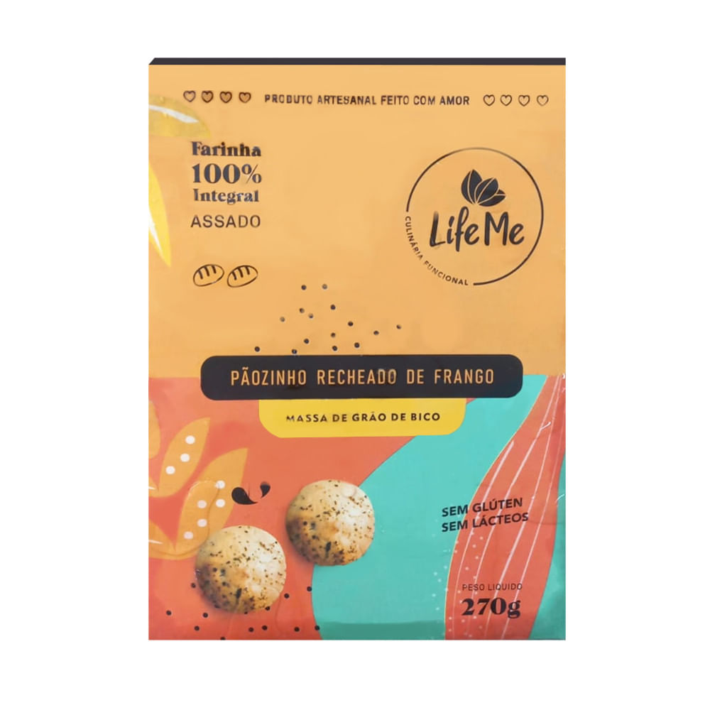 Encontraproduto.com.br - Pãozinho Recheado de Frango LIFE ME Massa de Grão de Bico Caixa 270g