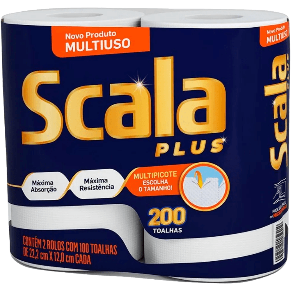 Encontraproduto.com.br - Toalha de Papel Folha Dupla Scala Plus com Picote 22,2x12cm 200 Folhas (2 Rolos c/ 100 Fls. cada)