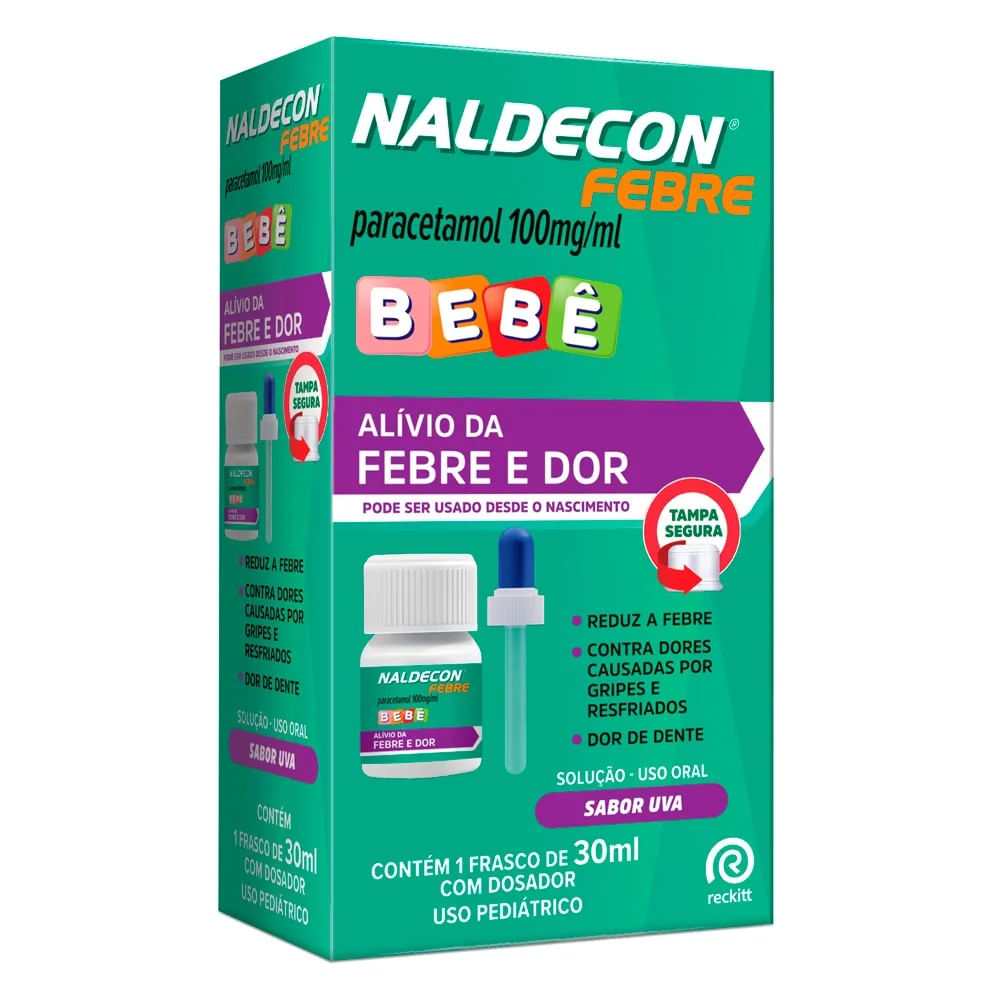 Encontraproduto.com.br - Naldecon Febre Bebê Solução Oral Sabor Uva com 30ml