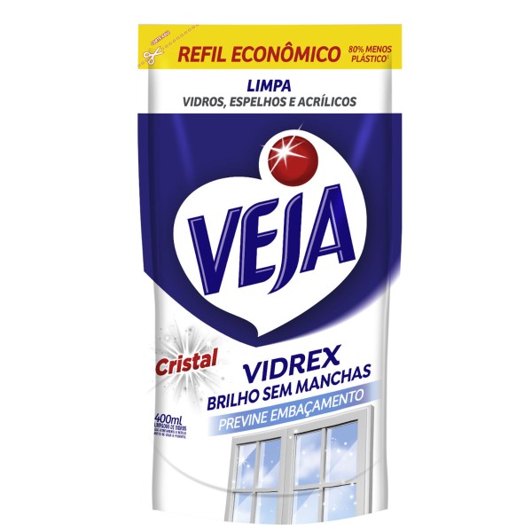 Refil Limpa Vidro VEJA Vidrex Cristal 400ml Refil Econômico