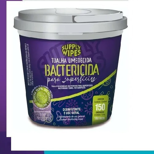 Toalha Umedecida Bactericida para Superfícies Supply Wipes Pote com 150 Unidades