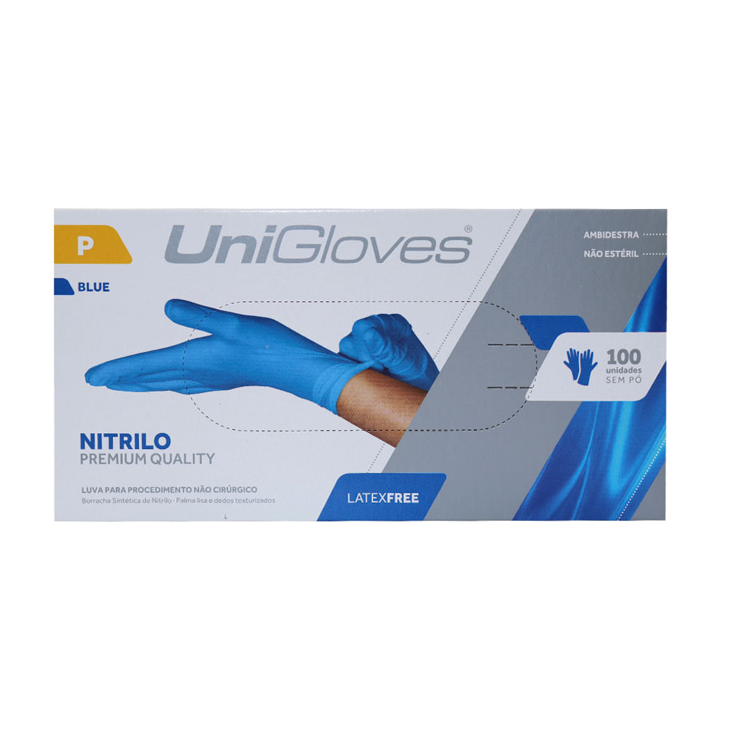 Encontraproduto.com.br - Luva de Procedimento Nitrílica Azul - Unigloves