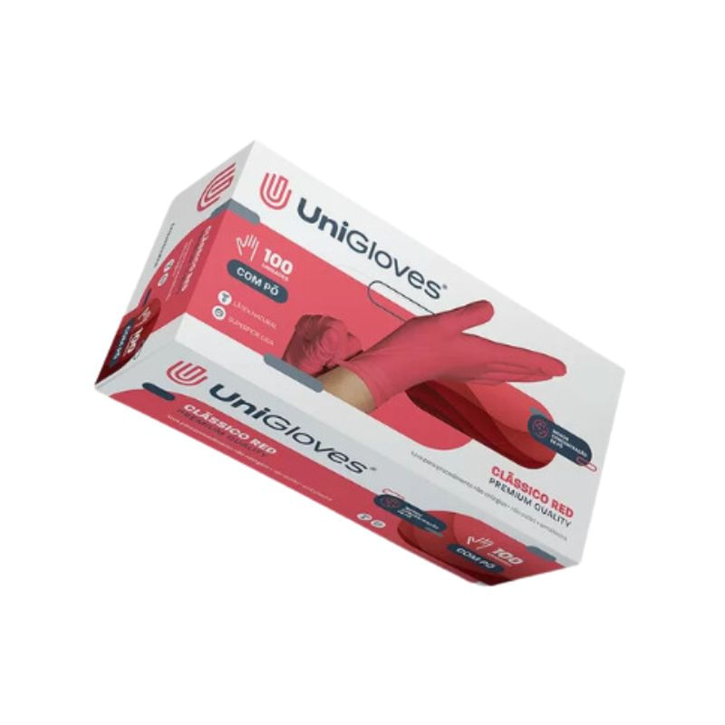 Luva Para Procedimento Latex Sem Pó Vermelha Val 05/25 - Unigloves