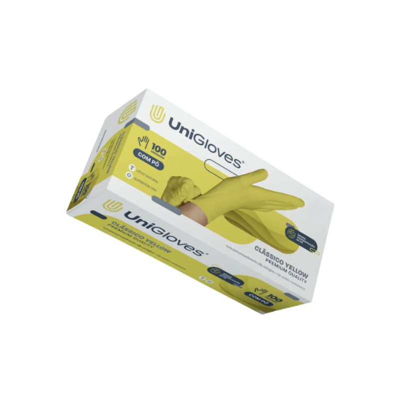 Encontraproduto.com.br - Luva Procedimento Látex Amarela com Pó  - Unigloves