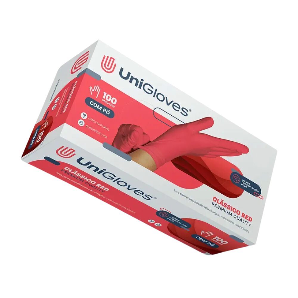 Encontraproduto.com.br - Luva de Procedimento em Látex Vermelha com Pó - Unigloves