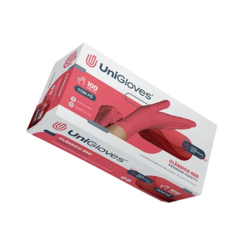 Encontraproduto.com.br - Luva de Procedimento em Látex Vermelha com Pó - Unigloves