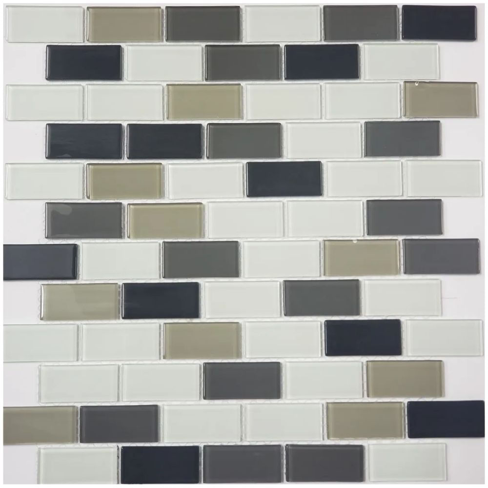 Pastilha De Vidro 30x30 Branco/Preto/Cinza K2304  Glass Mosaic