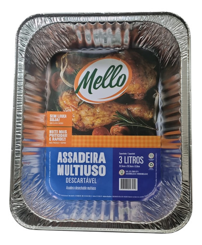 Encontraproduto.com.br - Assadeira Descartável de Alumínio Mello Retangular 3L Unidade
