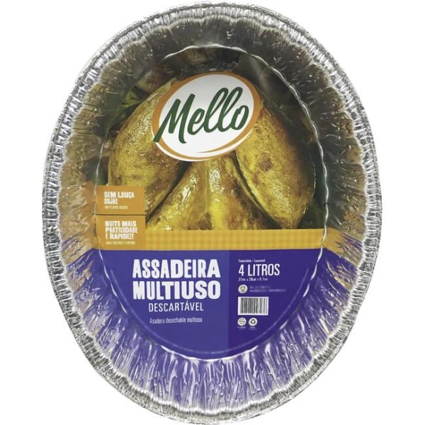 Assadeira de Alumínio Descartável Mello Oval - 4L Unidade
