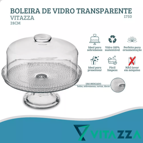 Encontraproduto.com.br - Boleira De Vidro Com Tampa E Prato Com Pé Vitazza