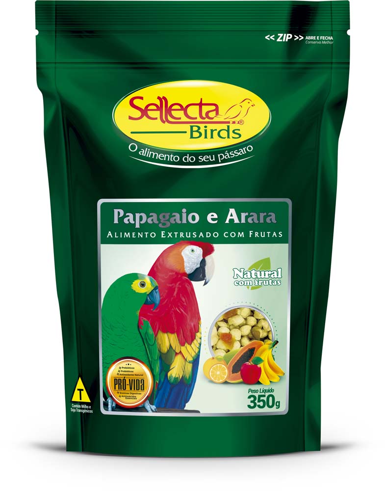 Encontraproduto.com.br - Sellecta Extrusado Papagaio e Arara Natural com Frutas 350g
