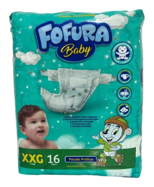 Encontraproduto.com.br - Fralda Fofura Baby Prático XXG Pacote com 16 unidades