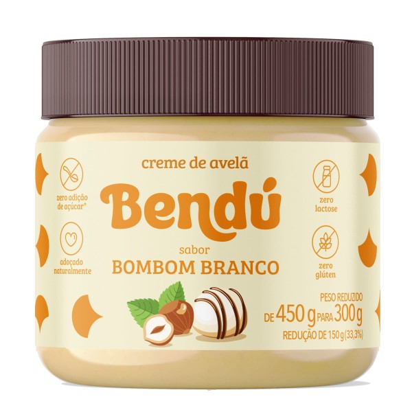 Creme de Avelã BENDÚ Bombom Branco Sem Glúten, Lactose e Açúcar 300g