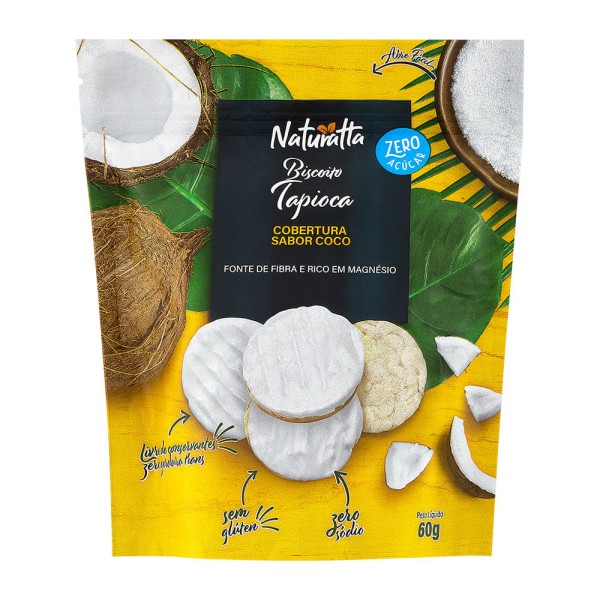Encontraproduto.com.br - Biscoito Naturatta Tapioca Zero Açucar Cobertura Sabor Coco 60g