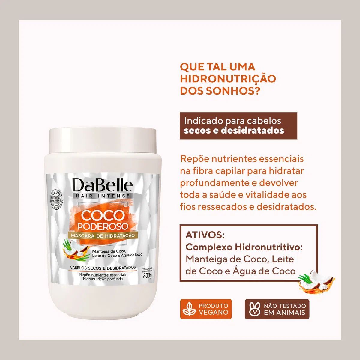 Encontraproduto.com.br - Máscara Capilar Dabelle Intense Coco Poderoso 800g