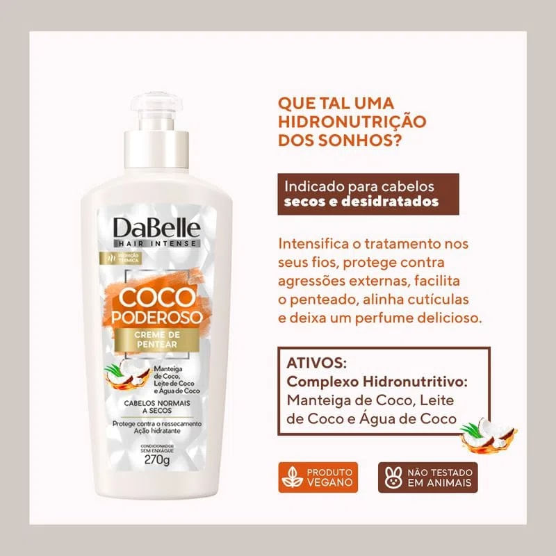 Encontraproduto.com.br - Creme de Pentear 270g Coco Poderoso - DaBelle
