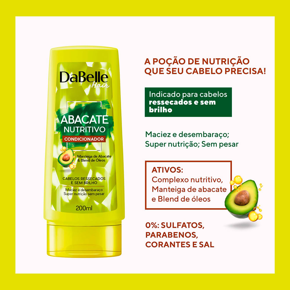 Encontraproduto.com.br - Kit Shampoo 250ml + Condicionador 200ml Abacate Nutritivo - DaBelle