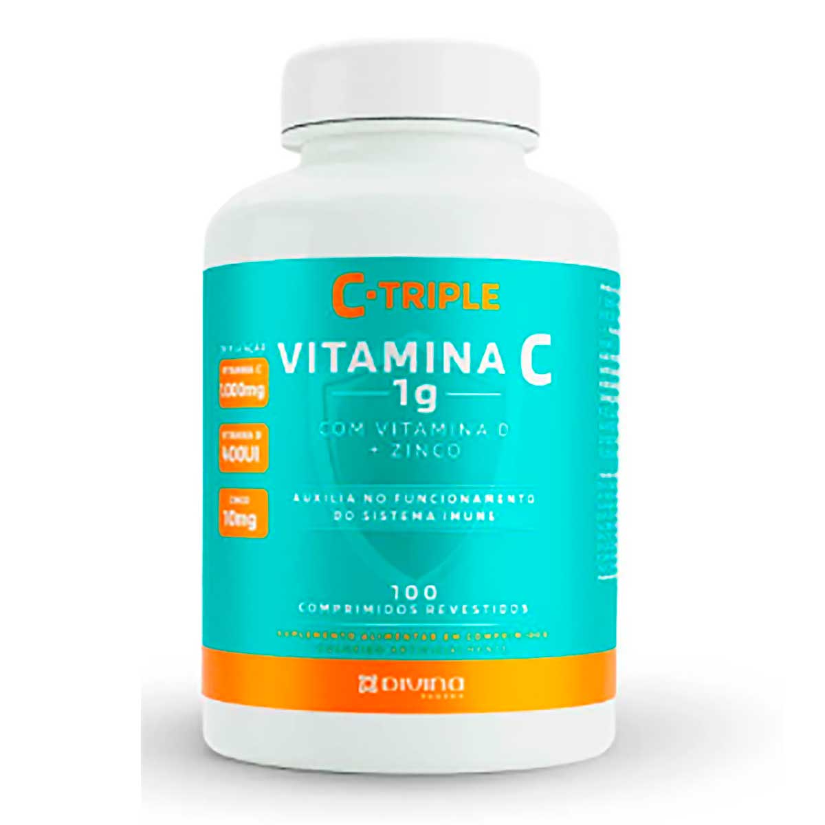 Encontraproduto.com.br - Vitamina C Triple 1g + Zinco + Vitamina D Com 100 Comprimidos Divina