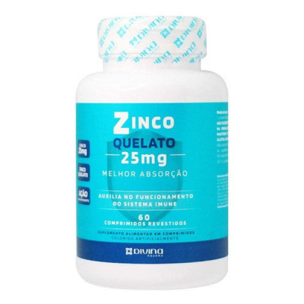 Zinco Quelato Divina Pharma 25mg 60 Comprimidos Revestidos