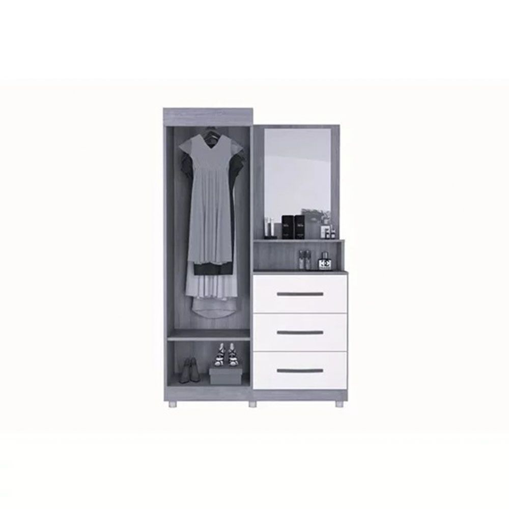 Encontraproduto.com.br - Guarda Roupa Solteiro Com Espelho 2 Portas E 3 Gavetas ônix Móveis Primus Branco
