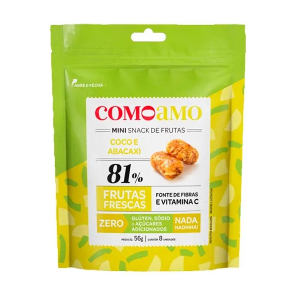 Encontraproduto.com.br - Mini Snack de Frutas Coco e Abacaxi Comoamo 56g