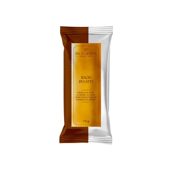Picolé Bacio di Latte Leite e Creme de leite Cobertura Chocolate Belga 70g