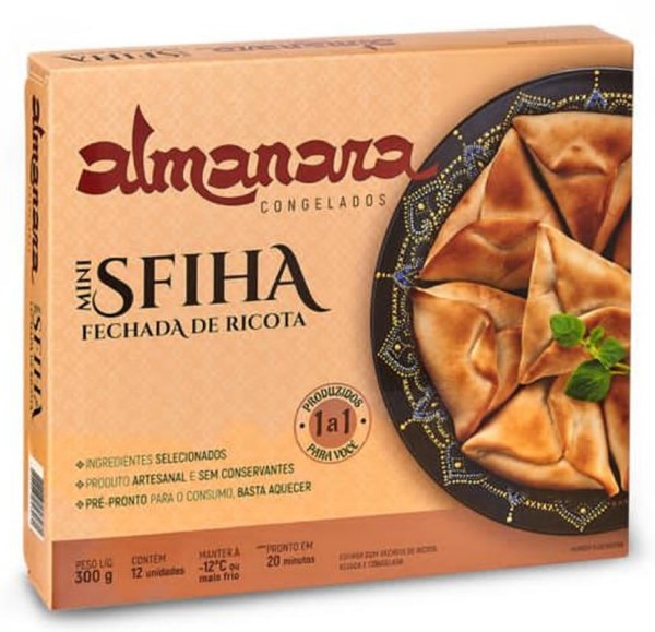 Encontraproduto.com.br - Mini Sfiha Fechada de Ricota Almanara Congelados Caixa 300g com 12 Unidades