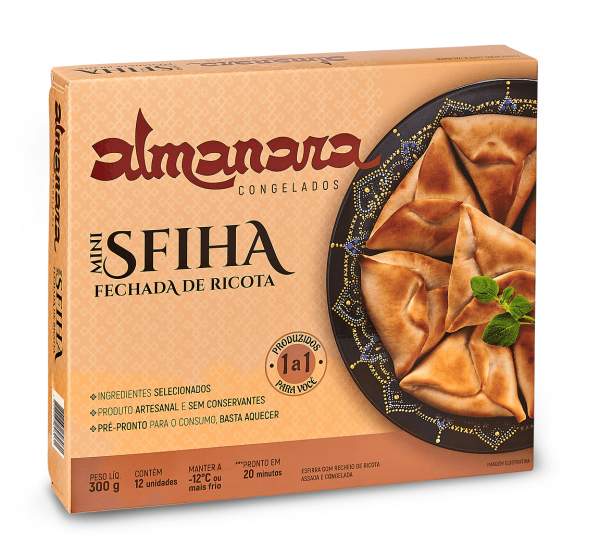 Encontraproduto.com.br - Mini Sfiha Fechada de Ricota Almanara Congelados Caixa 300g com 12 Unidades