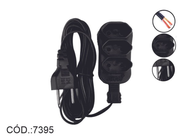 Encontraproduto.com.br - Extensão Pp 2p+T 0,75mmx3m Preto jetcon