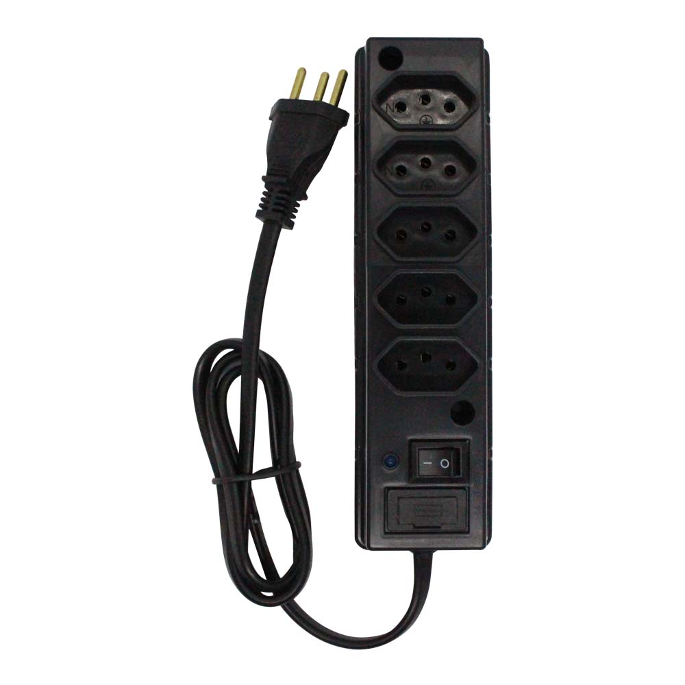 Encontraproduto.com.br - Filtro De Linha 5 Tomadas 2P+T 1m Preto Metasul