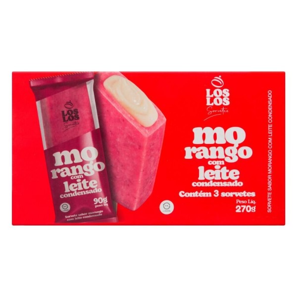 Sorvete LOS LOS Morango com Leite Condensado com 3 Sorvetes 270g